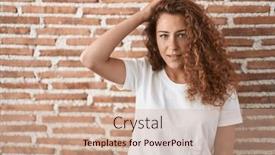  Presentation with bricks - Presentation design having young-caucasian-woman-standing-over background and a  colored foreground