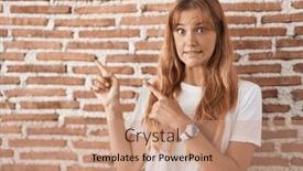  Presentation with bricks - PPT layouts consisting of young-caucasian-woman-standing-over background and a  colored foreground