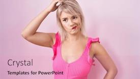  Presentation with woman praying over bible - PPT layouts consisting of young-caucasian-woman-standing-over background and a lemonade colored foreground