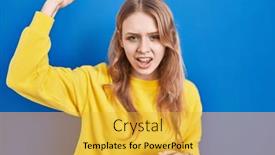  Presentation with woman praying over bible - Presentation design having young-caucasian-woman-standing-over background and a yellow colored foreground