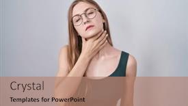  Presentation with woman praying over bible - Presentation theme featuring young-caucasian-woman-standing-over background and a coral colored foreground