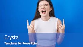  Presentation with blue music - Theme with young-caucasian-woman-standing-over background and a  colored foreground