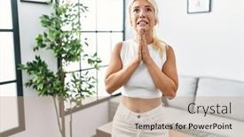  Presentation with praying hands - PPT theme having young-caucasian-woman-standing background and a  colored foreground