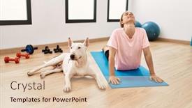  Presentation with woman sport - Presentation featuring young-caucasian-woman-stretching background and a lemonade colored foreground