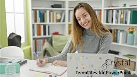  Presentation with student writing - Slide set featuring young-caucasian-woman-student-using background and a light gray colored foreground