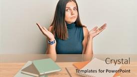  Presentation with exam - Slide set featuring young-caucasian-woman-studying background and a coral colored foreground