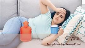  Presentation with pain - Slide set having young-caucasian-woman-suffering background and a soft green colored foreground