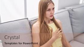  Presentation with chest pain - Slide set enhanced with young-caucasian-woman-suffering background and a coral colored foreground