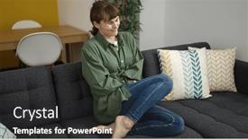  Presentation with pain - PPT theme enhanced with young-caucasian-woman-suffering background and a dark gray colored foreground