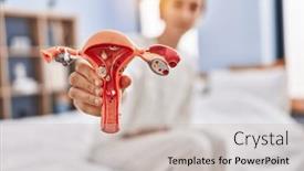  Presentation with uterus - Presentation theme enhanced with young-caucasian-woman-suffering background and a soft green colored foreground