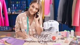  Presentation with sewing - Presentation design enhanced with young-caucasian-woman-tailor-talking background and a coral colored foreground