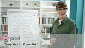  Presentation with magnetic - Presentation theme featuring young-caucasian-woman-teaching-maths background and a light gray colored foreground