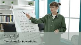  Presentation with magnetic - Presentation theme with young-caucasian-woman-teaching-maths background and a light gray colored foreground