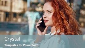  Presentation with cell - PPT theme having young-caucasian-woman-texting-cell background and a seafoam green colored foreground