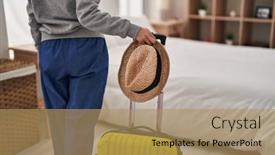  Presentation with bed hotel - Slide deck consisting of young-caucasian-woman-tourist-holding background and a  colored foreground