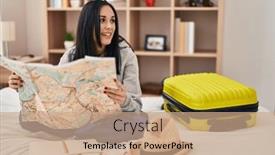  Presentation with city map - Theme featuring young-caucasian-woman-tourist-looking background and a coral colored foreground