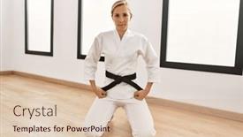  Presentation with karate - PPT theme with young-caucasian-woman-training-karate background and a lemonade colored foreground