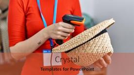  Presentation with barcode - Slide deck having young-caucasian-woman-using-barcode background and a red colored foreground