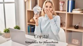  Presentation with laptop - Slide deck having young-caucasian-woman-using-laptop background and a lemonade colored foreground