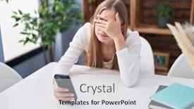  Presentation with smartphone - PPT layouts enhanced with young-caucasian-woman-using-smartphone background and a light gray colored foreground