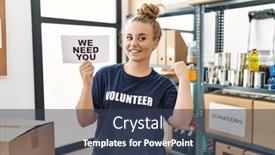  Presentation with volunteer - Presentation theme featuring young-caucasian-woman-volunteer-holding background and a ocean colored foreground