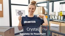  Presentation with volunteer - Presentation theme consisting of young-caucasian-woman-volunteer-holding background and a tawny brown colored foreground