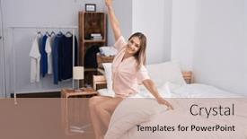  Presentation with stretching - Presentation theme featuring young-caucasian-woman-waking-up background and a coral colored foreground