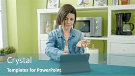  Presentation with movie - Presentation design with young-caucasian-woman-watching-movie background and a teal colored foreground