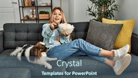  Presentation with movie - Slide set enhanced with young-caucasian-woman-watching-movie background and a  colored foreground