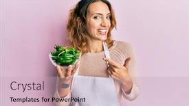  Presentation with apron - PPT layouts featuring young-caucasian-woman-wearing-apron background and a soft green colored foreground