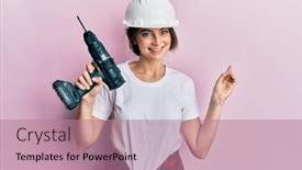  Presentation with architect - Cool new PPT theme with young-caucasian-woman-wearing-architect backdrop and a coral colored foreground