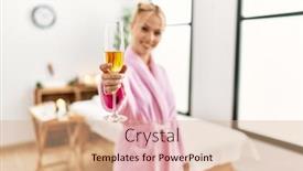  Presentation with salon - Presentation theme enhanced with young-caucasian-woman-wearing-bathrobe background and a coral colored foreground