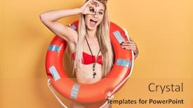  Presentation with lifeguard - Presentation theme with young-caucasian-woman-wearing-bikini background and a yellow colored foreground