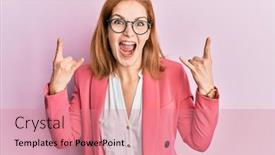  Presentation with music business - Presentation with young-caucasian-woman-wearing-business background and a coral colored foreground