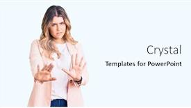  Presentation with moving business - Slide deck featuring young-caucasian-woman-wearing-business background and a white colored foreground