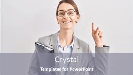  Presentation with fingers - Presentation theme with young-caucasian-woman-wearing-business and a gray colored foreground