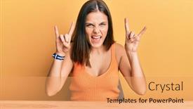  Presentation with rock music - PPT layouts having young-caucasian-woman-wearing-casual background and a yellow colored foreground