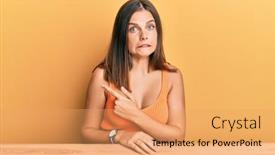  Presentation with forefinger - Slides enhanced with young-caucasian-woman-wearing-casual background and a yellow colored foreground