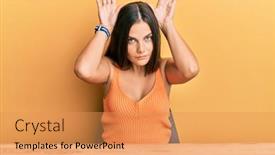  Presentation with bunny - Slide deck with young-caucasian-woman-wearing-casual background and a yellow colored foreground