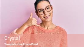  Presentation with telephone - Colorful presentation theme enhanced with young-caucasian-woman-wearing-casual backdrop and a coral colored foreground