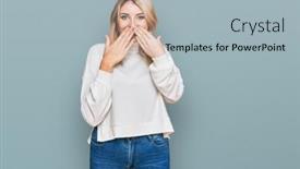  Presentation with scandal - Presentation theme enhanced with young-caucasian-woman-wearing-casual background and a light blue colored foreground