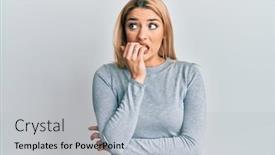  Presentation with anxiety - Cool new PPT theme with young-caucasian-woman-wearing-casual backdrop and a light gray colored foreground