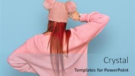  Presentation with wool - Slide deck having young-caucasian-woman-wearing-casual background and a light blue colored foreground