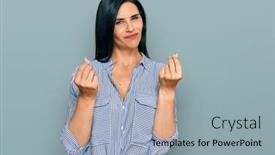  Presentation with business casual - PPT layouts having young-caucasian-woman-wearing-casual background and a light blue colored foreground