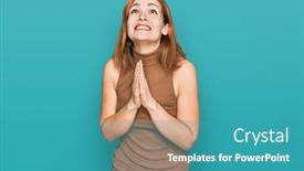  Presentation with praying hands - Slide deck consisting of young-caucasian-woman-wearing-casual background and a teal colored foreground