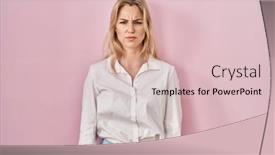  Presentation with pink white - Presentation theme enhanced with young-caucasian-woman-wearing-casual background and a lemonade colored foreground