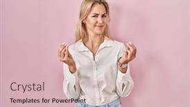  Presentation with pink business - Presentation design enhanced with young-caucasian-woman-wearing-casual background and a soft green colored foreground