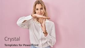  Presentation with pink white - Presentation theme consisting of young-caucasian-woman-wearing-casual background and a soft green colored foreground