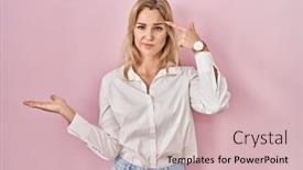  Presentation with think - Presentation theme featuring young-caucasian-woman-wearing-casual background and a soft green colored foreground