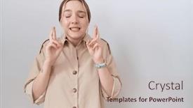  Presentation with hope - Presentation enhanced with young-caucasian-woman-wearing-casual background and a soft green colored foreground